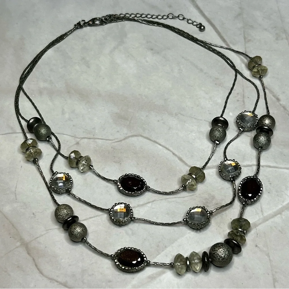Vintage Multi-Layered Silver Tone Beaded Necklace